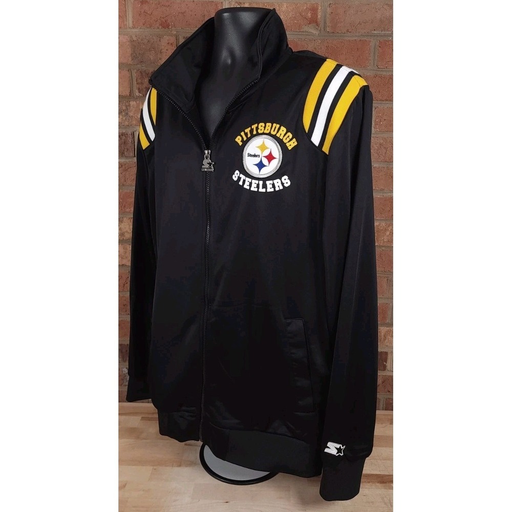 Starter Track Jacket Pittsburgh Steelers Black Full Zip Mens Size Large - Picture 2 of 9